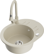 Mexen Kevin granieten spoelbak 1-komor met afdruiprek en keukenkraan Elia, beige - 6517-69-670101-69