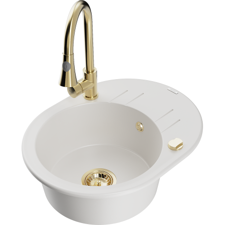 Mexen Kevin fregadero de granito de 1 cubeta con escurridor y grifo de cocina Elia, blanco - 6517-20-670101-50