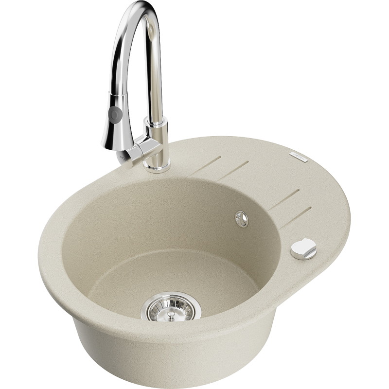 Mexen Kevin fregadero de granito de 1 cubeta con escurridor y grifo de cocina Elia, beige - 6517-69-670101-00