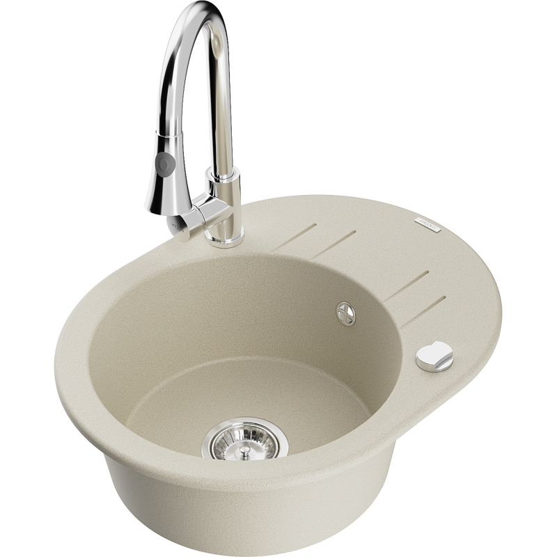 Mexen Kevin granit diskho med 1-kammare med avrinning och köksblandare Elia, beige - 6517-69-670101-00