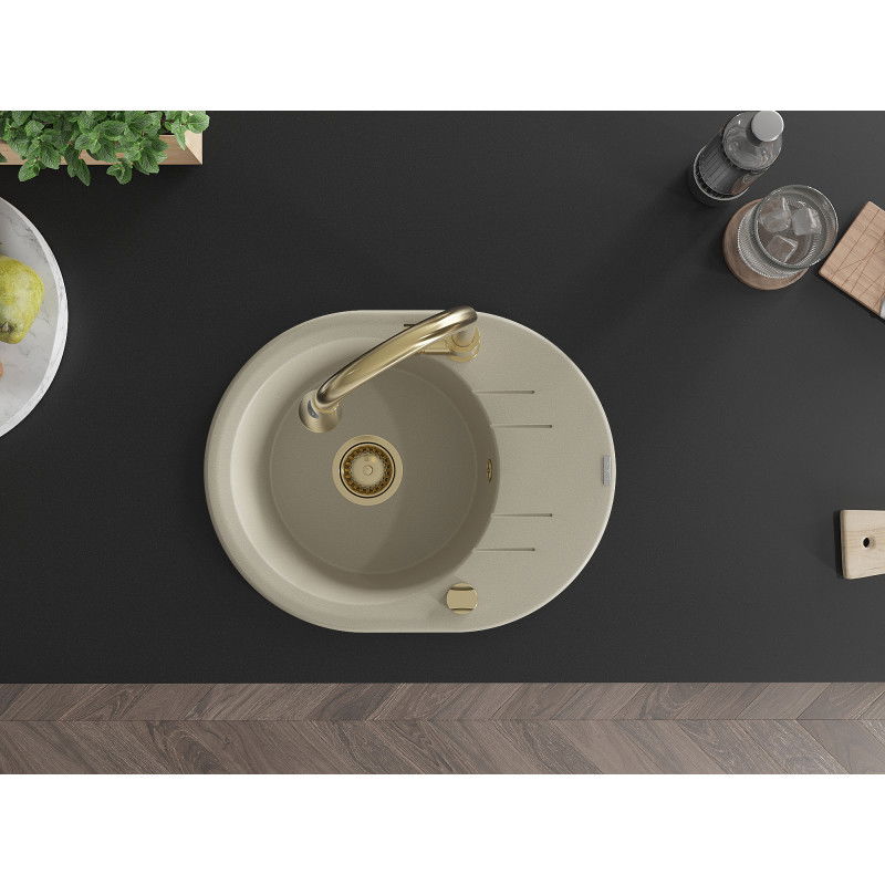 Mexen Kevin Granit-Stengslaf mat enger Schoss mat oflufsplaz an Kichekraan Elia, beige - 6517-69-670101-50