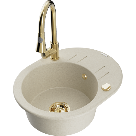 Mexen Kevin granit izlietne ar vienu nodalījumu ar notecināšanas virsmu un virtuves jaucējkrāna Elia, bēša - 6517-69-670101-50