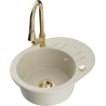 Mexen Kevin granieten spoelbak met 1 bak, afdruiprek en Elia keukenkraan, beige - 6517-69-670101-50
