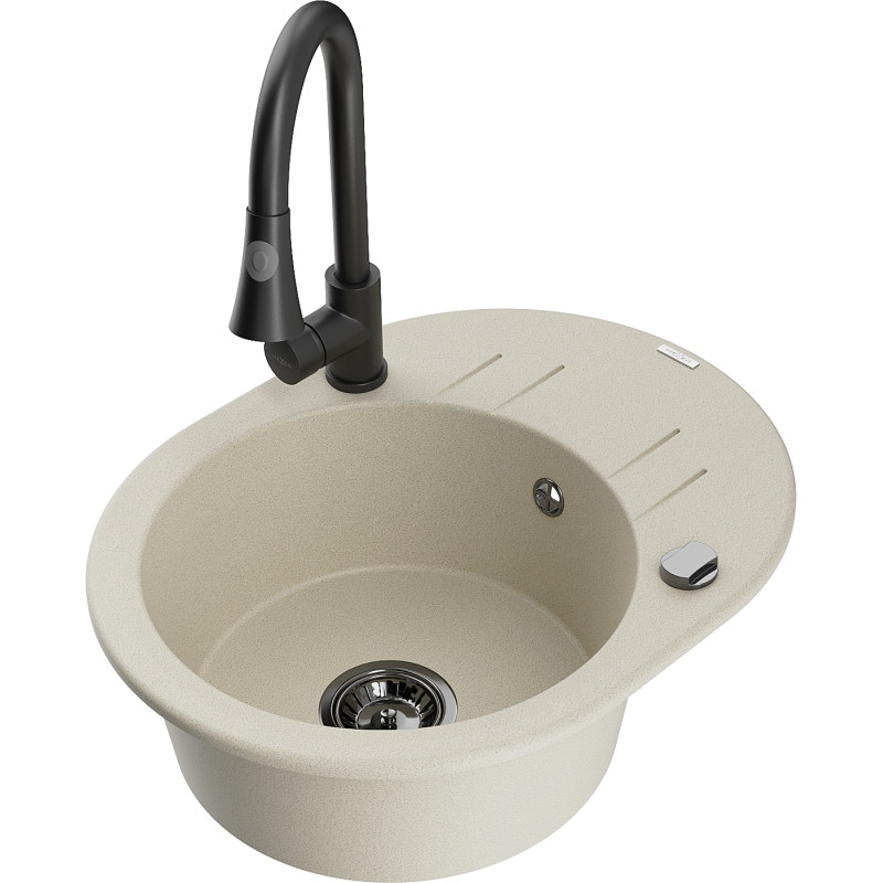 Mexen Kevin 1-Schüssel-Granitspüle mit Abtropffläche und Küchenarmatur Elia, beige - 6517-69-670101-70