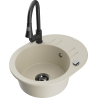 Mexen Kevin 1-bowl granite sink with drainer and Elia kitchen tap, beige - 6517-69-670101-70