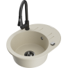 Mexen Kevin Granitspüle 1-becken mit Abtropffläche und Küchenarmatur Elia, beige - 6517-69-670101-70
