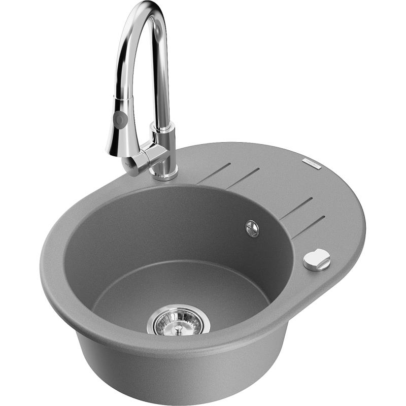 Mexen Kevin fregadero de granito de 1 cubeta con escurridor y grifo de cocina Elia, gris - 6517-71-670101-00
