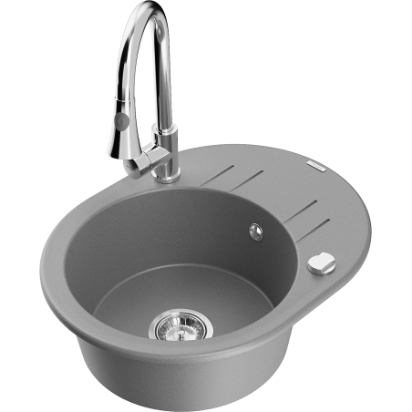 Mexen Kevin 1-bowl granite kitchen sink with drainer and Elia kitchen tap, grey - 6517-71-670101-00