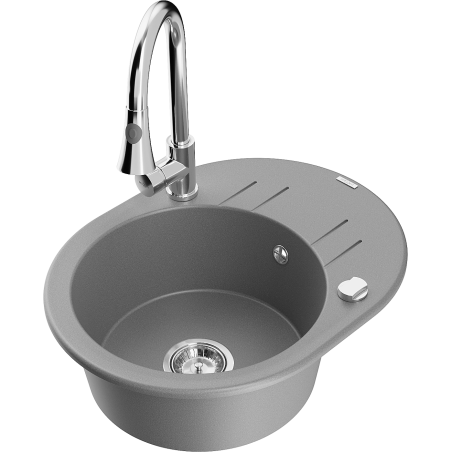 Mexen Kevin fregadero de granito de 1 cubeta con escurridor y grifo de cocina Elia, gris - 6517-71-670101-00