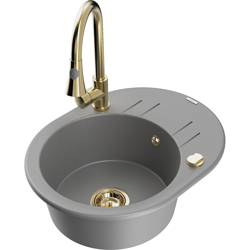 Mexen Kevin fregadero de granito de 1 compartimento con escurridor y grifo de cocina Elia, gris - 6517-71-670101-50