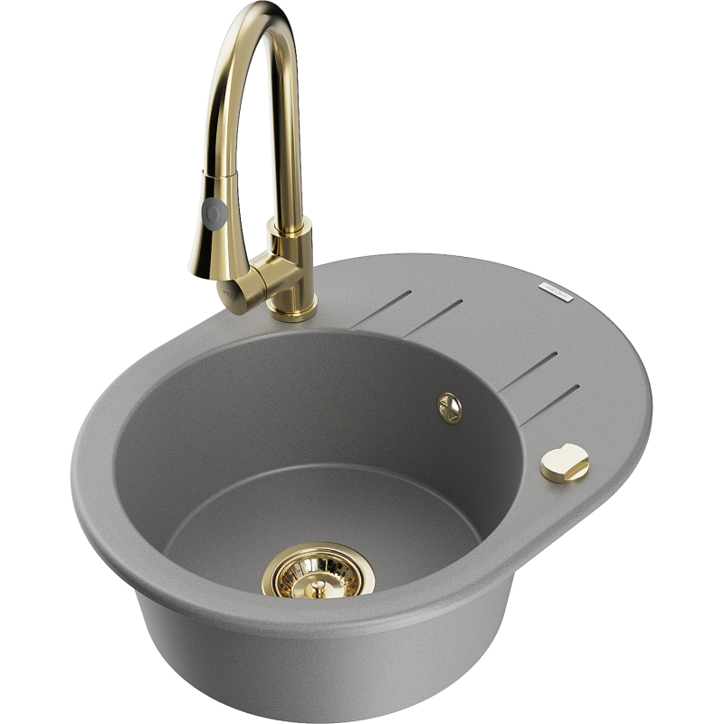 Mexen Kevin lavello in granito a 1 vasca con scolapiatti e rubinetto da cucina Elia, grigio - 6517-71-670101-50