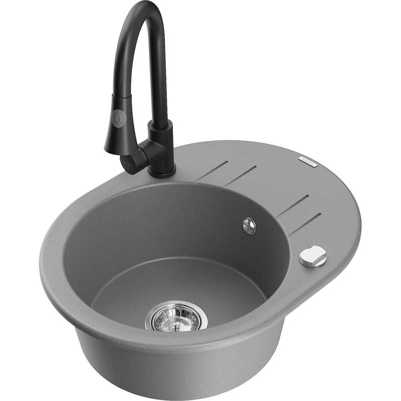 Mexen Kevin lavello in granito a 1 vasca con scolapiatti e rubinetto da cucina Elia, grigio - 6517-71-670101-70