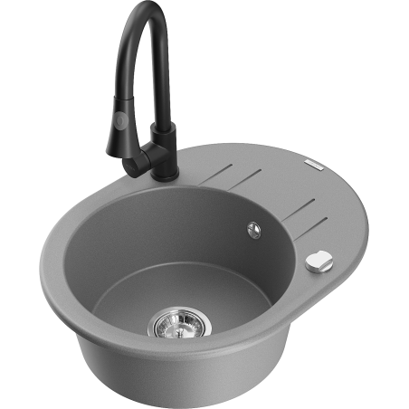 Mexen Kevin 1-bowl granite sink with drainer and Elia kitchen tap, grey - 6517-71-670101-70