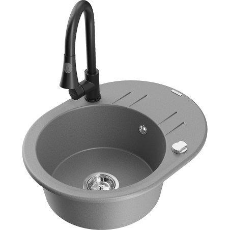 Mexen Kevin fregadero de granito de 1 cubeta con escurridor y grifo de cocina Elia, gris - 6517-71-670101-70
