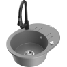 Mexen Kevin 1-bowl granite sink with drainer and Elia kitchen tap, grey - 6517-71-670101-70