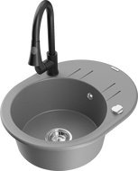Mexen Kevin fregadero de granito de 1 cubeta con escurridor y grifo de cocina Elia, gris - 6517-71-670101-70