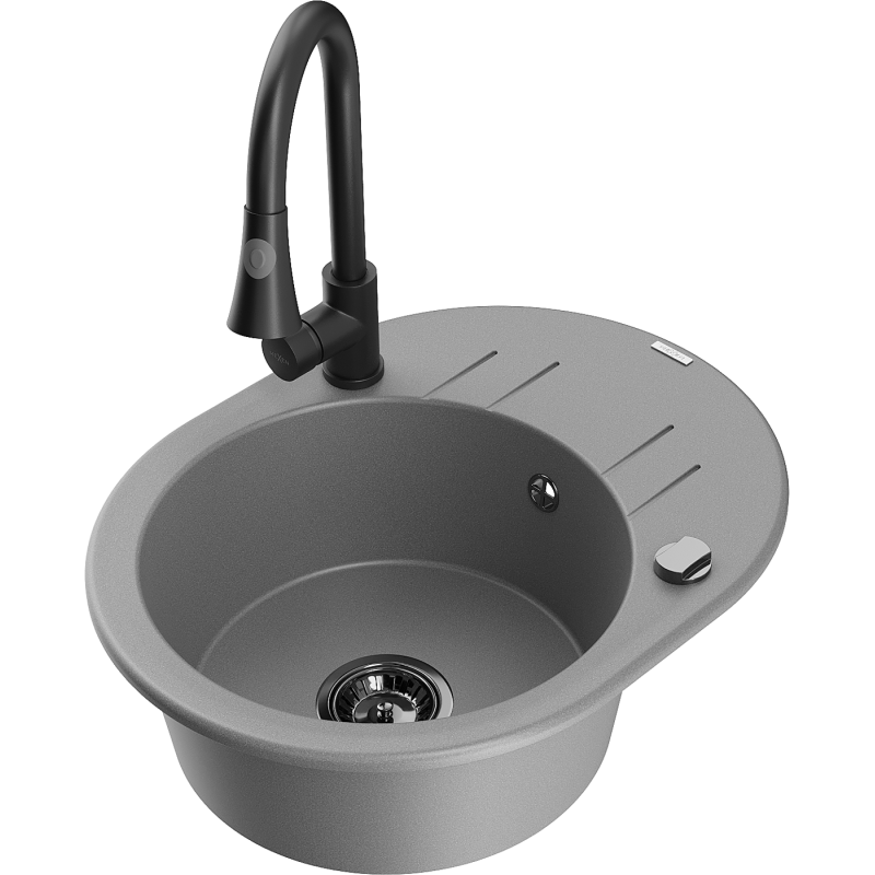 Mexen Kevin fregadero de granito de 1 cubeta con escurridor y grifo de cocina Elia, gris - 6517-71-670101-70-B
