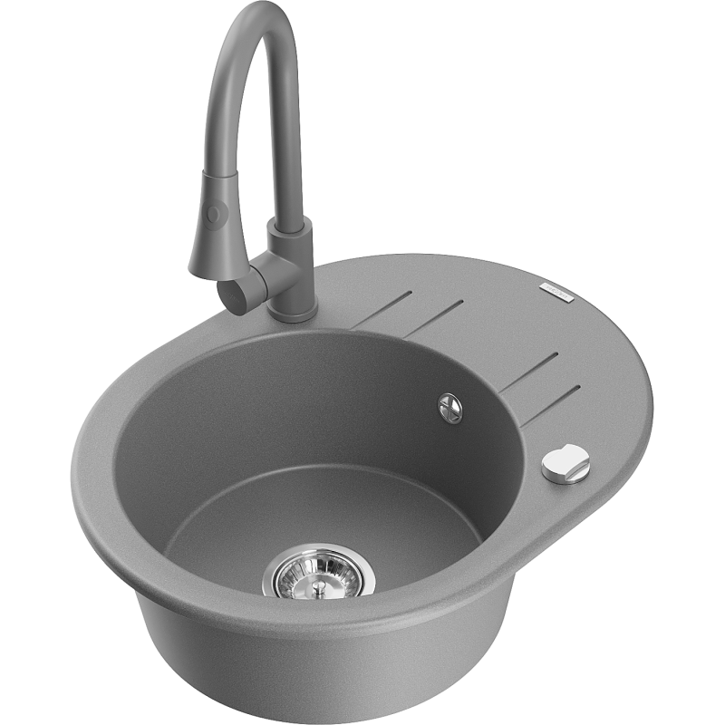 Mexen Kevin fregadero de granito de 1 cubeta con escurridor y grifo de cocina Elia, gris - 6517-71-670101-71