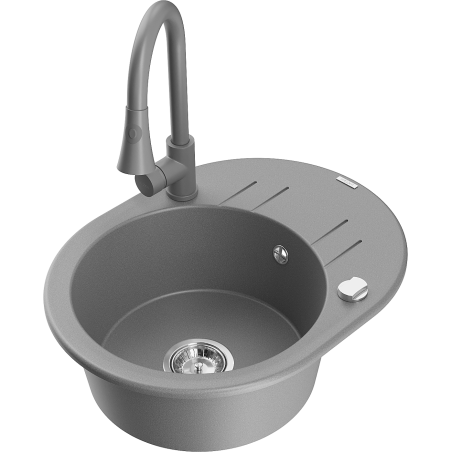 Mexen Kevin 1-bowl granite sink with drainer and Elia kitchen tap, grey - 6517-71-670101-71