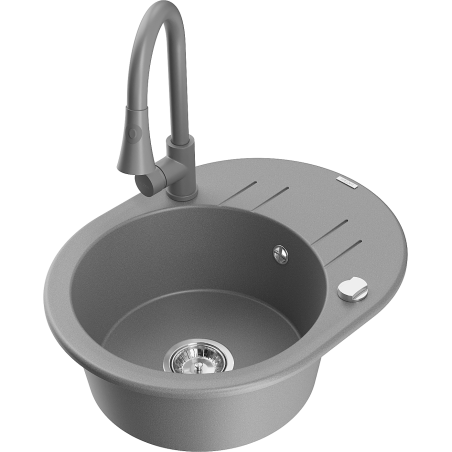 Mexen Kevin 1-nodalījuma granīta izlietne ar notecinātāju un virtuves jaucējkrānu Elia, pelēka - 6517-71-670101-71