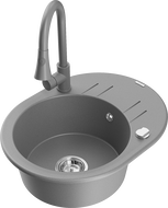 Mexen Kevin 1-bowl granite sink with drainer and Elia kitchen tap, grey - 6517-71-670101-71