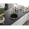 Mexen Kevin 1-bowl granite sink with drainer and Elia kitchen tap, black/silver metallic - 6517-73-670101-50