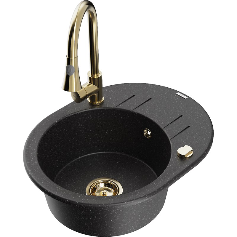 Mexen Kevin lavello granito 1-vasca con scolapiatti e rubinetto cucina Elia, nero/argento metallizzato - 6517-73-670101-50