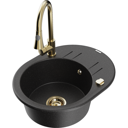 Mexen Kevin lavello granito 1-vasca con scolapiatti e rubinetto cucina Elia, nero/argento metallizzato - 6517-73-670101-50