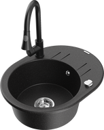 Mexen Kevin fregadero de granito 1 seno con escurridor y grifo de cocina Elia, negro/plateado metálico - 6517-73-670101-70