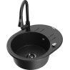 Mexen Kevin granite kitchen sink 1-bowl with drainer and Elia kitchen tap, black/silver metallic - 6517-73-670101-70-B