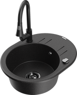 Mexen Kevin fregadero de granito 1-balde con escurridor y grifo de cocina Elia, negro/metálico plateado - 6517-73-670101-70-B