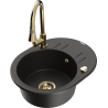 Mexen Kevin fregadero de granito de 1 cubeta con escurridor y grifo de cocina Elia, negro/dorado metalizado - 6517-75-670101-50