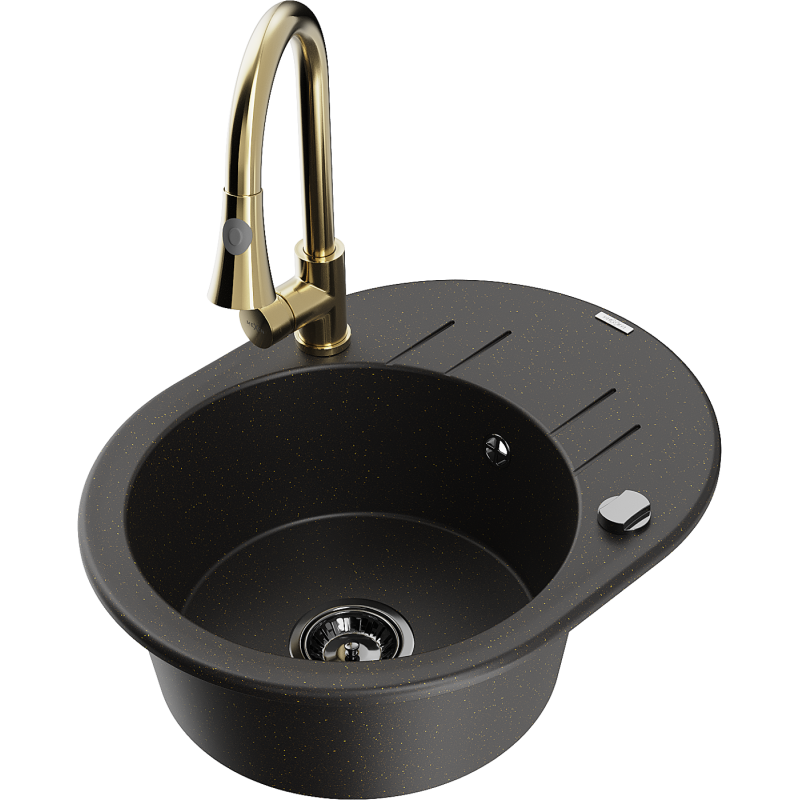 Mexen Kevin 1-komoresche Granit-Schachtel mat Ofwiermetzzer an Kichenhahn Elia, schwaarz/goldegen Metalles - 6517-75-670101-50-B