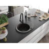 Mexen Kevin granit wastafel 1-komorige met afdruiprek en keukenmengkraan Elia, zwart/goud metallic - 6517-75-670101-70-B