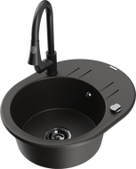 Mexen Kevin fregadero de granito de 1 seno con escurridor y grifo de cocina Elia, negro/oro metálico - 6517-75-670101-70-B