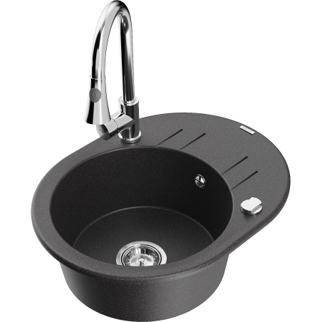 Mexen Kevin 1-bowl granite sink with drainer and Elia kitchen faucet, black speckled - 6517-76-670101-00