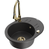 Mexen Kevin granite kitchen sink single bowl with drainer and kitchen faucet Elia, black speckled - 6517-76-670101-50