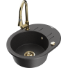 Mexen Kevin one-bowl granite kitchen sink with drainer and Elia kitchen tap, black speckled - 6517-76-670101-50