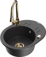Mexen Kevin fregadero de granito de 1 seno con escurridor y grifo de cocina Elia, negro moteado - 6517-76-670101-50