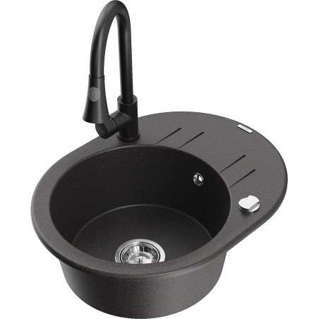 Mexen Kevin fregadero de granito de 1 cubeta con escurridor y grifo de cocina Elia, negro moteado - 6517-76-670101-70
