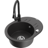 Mexen Kevin granite sink 1-bowl with drainer and kitchen faucet Elia, black speckled - 6517-76-670101-70