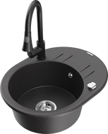 Mexen Kevin fregadero de granito de 1 cubeta con escurridor y grifo de cocina Elia, negro moteado - 6517-76-670101-70