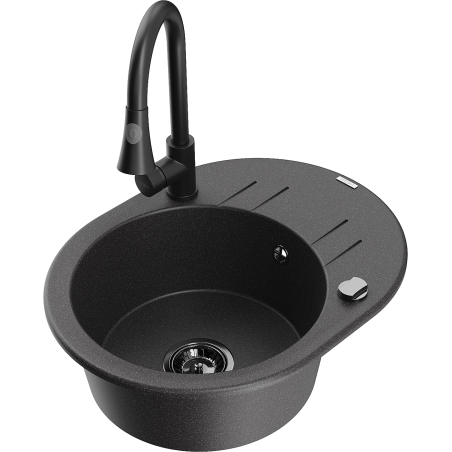 Mexen Kevin 1-kameru granīta izlietne ar noteku un virtuves krānu Elia, melna ar plankumiem - 6517-76-670101-70-B