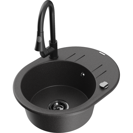 Mexen Kevin fregadero de granito de 1 cubeta con escurridor y grifo de cocina Elia, negro moteado - 6517-76-670101-70-B