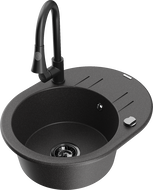Mexen Kevin fregadero de granito de 1 cubeta con escurridor y grifo de cocina Elia, negro moteado - 6517-76-670101-70-B