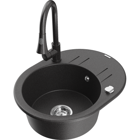 Mexen Kevin fregadero de granito de 1 seno con escurridor y grifo de cocina Elia, negro moteado - 6517-76-670101-76