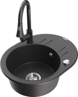 Mexen Kevin single-bowl granite sink with drainer and Elia kitchen tap, black speckled - 6517-76-670101-76
