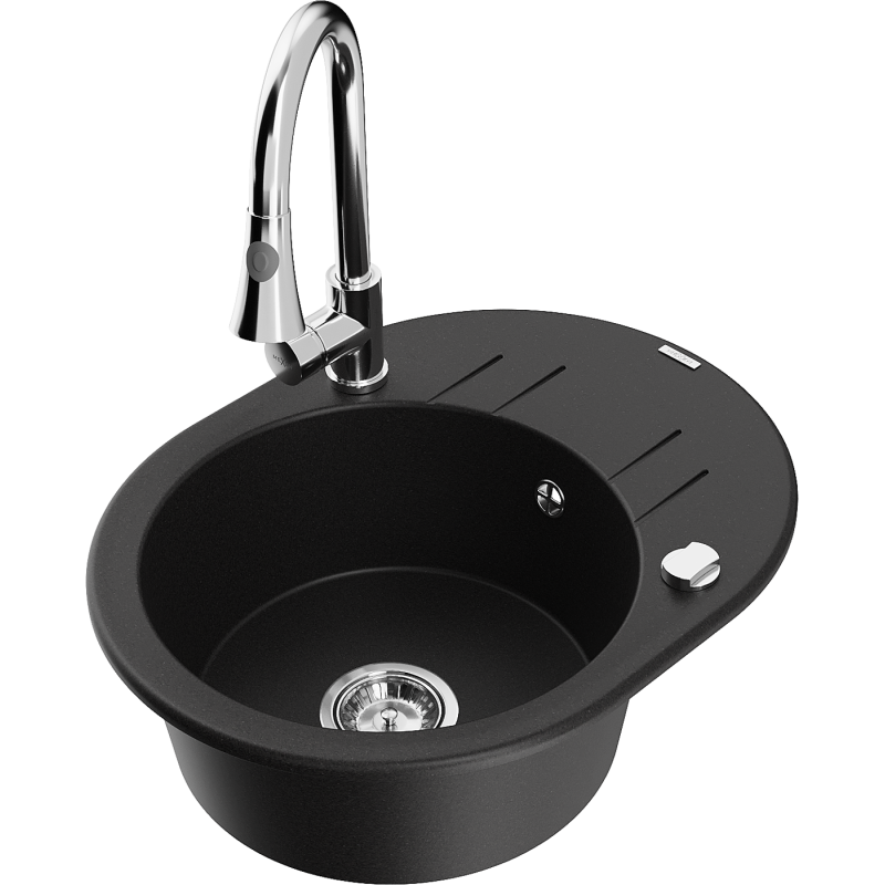 Mexen Kevin fregadero de granito de 1 cubeta con escurridor y grifo de cocina Elia, negro - 6517-77-670101-00