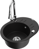 Mexen Kevin 1-bowl granite sink with drainer and Elia kitchen tap, black - 6517-77-670101-00
