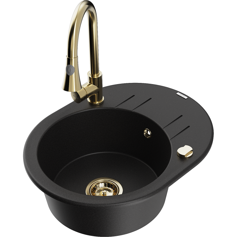Mexen Kevin fregadero de granito de 1 seno con escurridor y grifo de cocina Elia, negro - 6517-77-670101-50